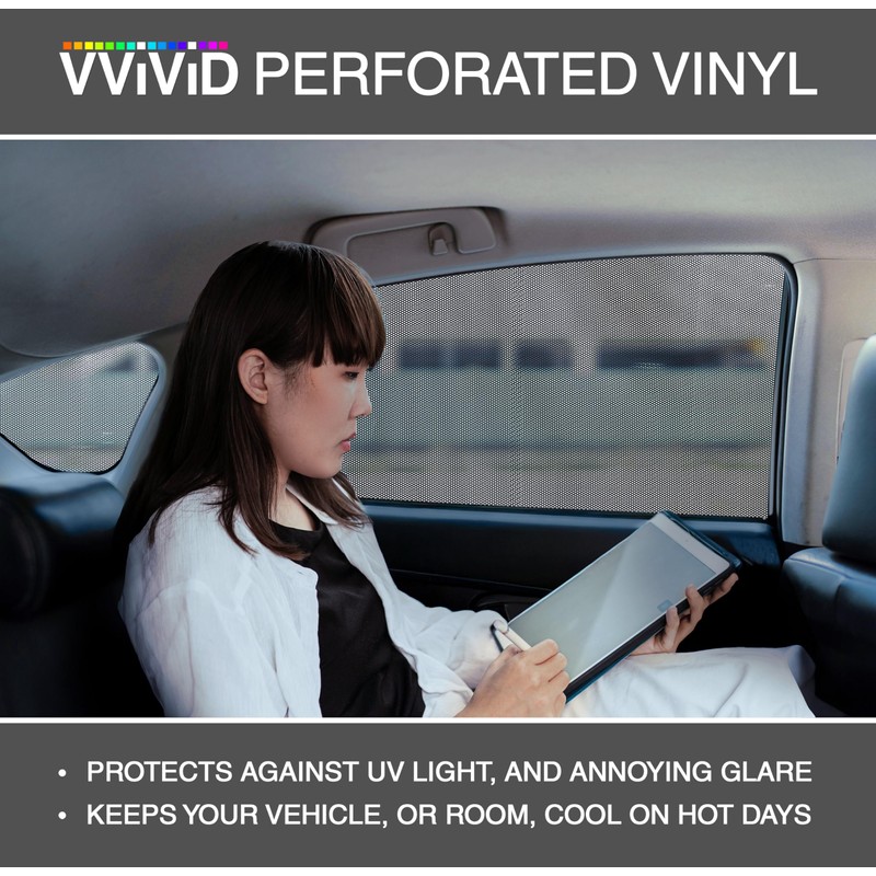 VViViD One-Way Perforated Black Vinyl Privacy Window Film Adhesive Glass
