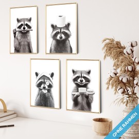 mojoliving Pictures Bathroom Pictures Guest Toilet Sign Poster Bathroom Picture Toilet Decoration Pictures Bathroom Pictures Decorative Bathroom Poster Pictures Toilet Decoration (Raccoon, Poster Set