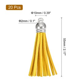 HARFINGTON 20Pcs 2.2 Inch Leather Tassels Keychain Charm with Silver Cap for Pendant Bracelet Jewelry Making DIY Craft Decoration, Yellow