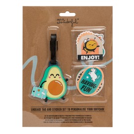 Mr. Wonderful - Luggage Tag Set with 7 Stickers - Avocado, Multicoloured, Estándar, multicoloured