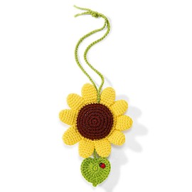 Ouluhend Sunflower Car Rear View Mirror Hanging Accessories Decor, Car Interior Cute Accessories Decorations Ornaments for Women Drivers Crochet Sunflower with Beetle.