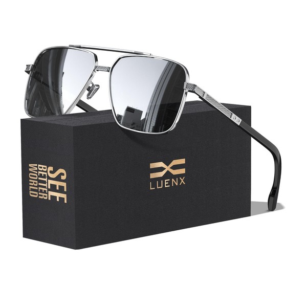 LUENX Polarized Square Aviator Sunglasses for Men, Trendy Retro Oversized