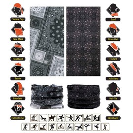 VANCROWN Headwear Wide Headbands Scarf Head Wrap Mask Neck Warmer (6PC.Black Series.2)