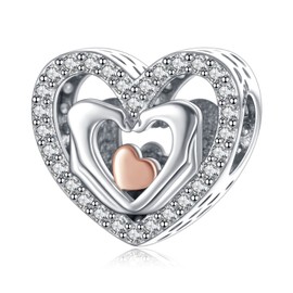 Annmors Charm, Love You Hearts, Pendant, S925 Sterling Silver, Bead Charm with Cubic Zirconia for European Bracelets, Necklaces, Mother's Day, Christmas Jewellery Gift for Men and Women, Silver, Cubic