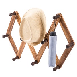 MyGift 10 Hook Burnt Wood Wall Mounted Expandable Accordion Peg Coat Rack Hanger for Entryway, Mudroom or Garage