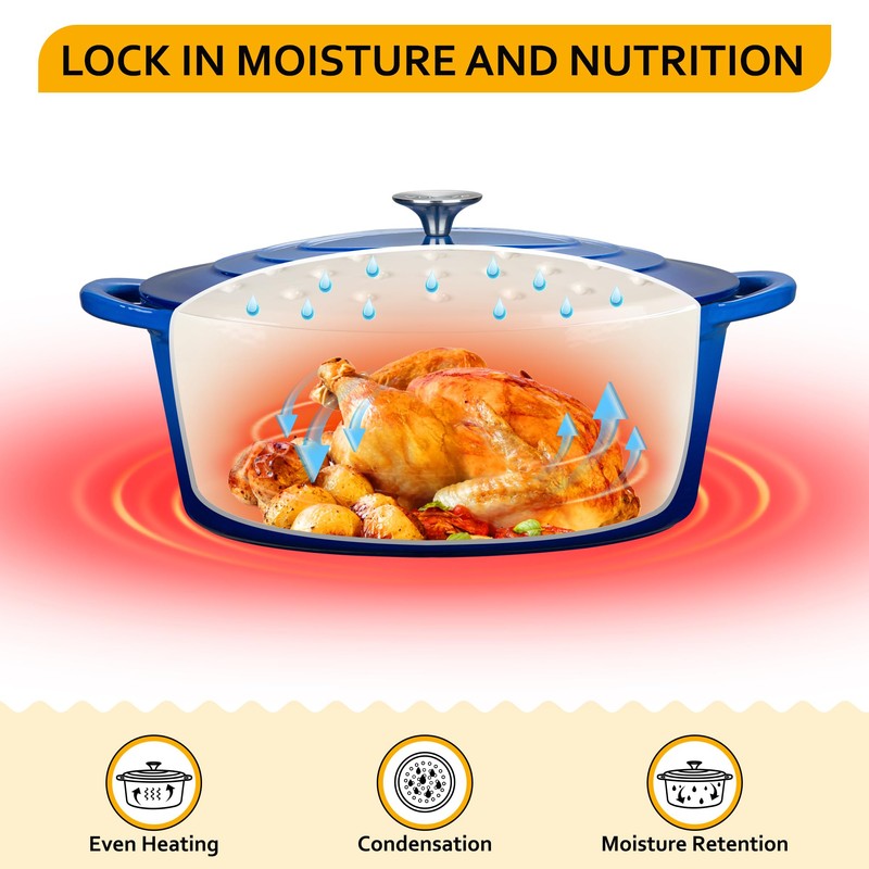 Velaze 7.5 QT Enameled Oval Dutch Oven Pot with Lid,