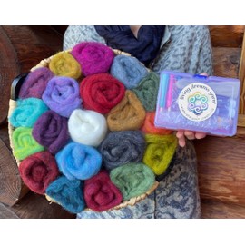 Living Dreams Yarn Premium Needle Felting Starter Kit Includes 20 Variegated Wool Colors, 50 Needles and Tools, Text and Video Guide. Craft Kit for Beginners, Kids and Adults - Colorful Corriedale