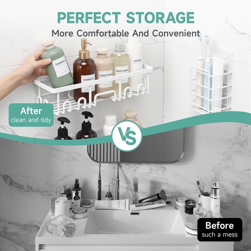 Veken 6-Pack Rustproof&Waterproof Shower Caddy, Adhesive Shelves Rack with Soap