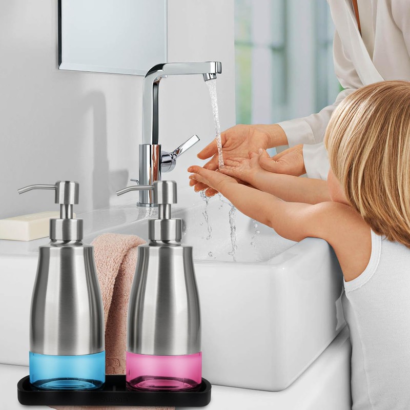 Gaussra Kitchen Soap Dispenser Set with Silicone Tray and Stickers