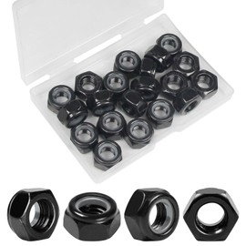 Yinpecly 20Pcs M10 x 1.5mm Nylon Insert Hex Lock Nuts Carbon Steel Zinc Plated Locknuts Self-Locking Nut M10 Metric Black Standard Threaded Nylock Nuts for Industrial Construction Fasteners