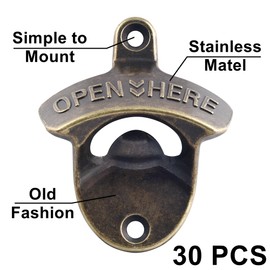 HAIICEN 30 PCS Old Fashioned Beer Bottle Opener Wall Mounted Bulk, Antique Bronze Beer Top Opener Post Mounted, Prefect for KTV Hotels Bars DIY