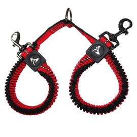 Kruz Double Dog Coupler - KZVX2-03S - Tangle Free Dog Walking and Training Dual Extension Coupler - Comfortable, Shock Absorbing - Reflective Bungee Coupler for Two Dogs - Red - 5/8" x 14"