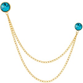 HAWSON Birthstone Brooch Pin for Men with Hanging Chain & Crystal, Mens Gold Tone Lapel Pin for Wedding/Birthday/Party Dress Suits Accessories