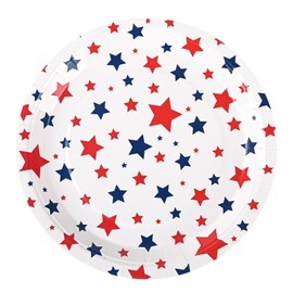Patriotic Party Plates 9" 4th of July Party Paper Plates Americana Stars Disposable Party Supplies Veterans Day Election Day Veterans Decorative Dinner Plates (24, Patriotic)