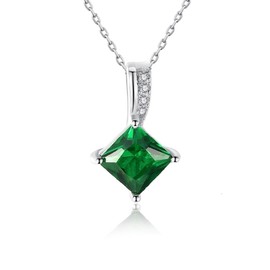 Bellitia Jewelry 925 Sterling Silver Green Emerald & CZ Diamond Necklace Chain Pendant for Women Girls Mum Cubic Zirconia Jewellery Mother's Day Christmas Gifts, Sterling Silver Cubic Zirconia,