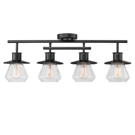 GLOBE Electric 59530 4-Light Complete Track Lighting Kit, Dark Bronze, Clear Glass Bell Shaped Shades, Ceiling Light Fixture, Ideal for Kitchen and Dining Room, LED Bulb Compatible