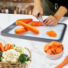 Cutting Board Double Sided, 304 Stainless Steel Cutting Board for Kitchen, Food-Grade, Double Sided Non-slip With Juice Groove Wheat Straw PP Large Chopping Board（16×11 In）, Easy To Clean