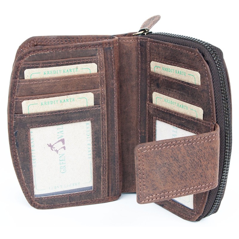 Natural Brown Bifold Designed Genuine Leather Wallet Green Valley