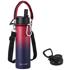 KXIAOCHEN 24 oz Insulated Water Bottle With Strap, Cold For 48 Hrs Leak Proof, Triple Wall Stainless Steel Sports Water Bottle With Straw And Spout Lid For Gym Hiking Travel