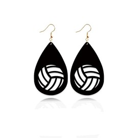 Locrccl Wooden Sports Geometry Ball Earrings Leather Sporty Style Heart Round Teardrop-Shaped Hollow Earrings，Volleyball, Softball, Tennis Basketball, Baseball, Leather Wood, No Gemstone