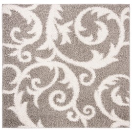SAFAVIEH New York Shag Collection Area Rug - 6'7" Square, Light Grey, Scroll Design, Non-Shedding & Easy Care, 1.2-inch Thick Ideal for High Traffic Areas in Living Room, Bedroom (SG167C)