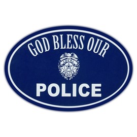(3-Pack) Oval Car Magnet - God Bless Police - Support Law Enforcement - Magnetic Bumper Sticker