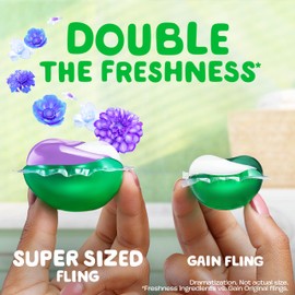 Gain Super Sized flings! Laundry Detergent Soap Pacs, Relax, 3-in-1 Detergent Pacs with Febreze and Oxi, Dewdrop Dream Scent, 32 count