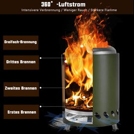 CAMPORG Smokeless Fire Pit for Camping, Stainless Steel Table Fireplace, Portable Mini Fire Barrel 14 x 19.5 cm, Operated with Pellets or Wood with Carry Bag, Green