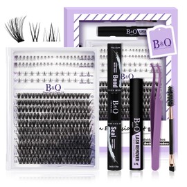 B&Q Eyelash Extension Kit with Bottom Lash Extension 10-18mm 40D D Curl Lash Clusters Kit with Bottom Lashes DIY Lash Extension Kit Bond and Seal Lash Applicator (Kit-40D-D-MIX10-18)