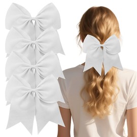 CLINTT 4Pcs Cheer Bows, Suitable for Women, Girls and Children, Elastic Hair Scrunchies Style for Most Hairstyles - White