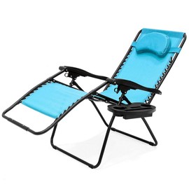 koonlert14 Extra Large Oversized Zero Gravity Chair Outdoor Patio Adjustable Recliner Comfortable Adjustable Padded Headrests W/Cup Holder - Blue #1801blu