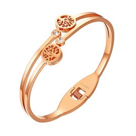JewelryWe Exquisite Tree of Life Open Cuff Bangle Stainless Steel Bracelets for Women Girls,Rosegold