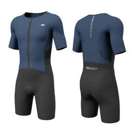 Wulibike Triathlon Suit Men's Trisuit Short Sleeve High Elasticity Breathable Quick-Drying Tri Suit Triathlon Suit for Men Racing and Triathlon Competitions, blue, L