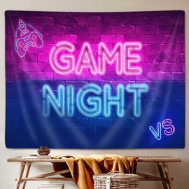 Gamer Tapestry for Men Teen Boys Bedroom Video Game Room, Cool Neon Blacklight Gaming Night Tapestry Wall Hanging, Blue Purple Brick Wall Tapestries Poster Blanket Dorm Decor (60X40)