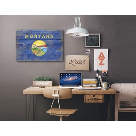 Lantern Press Rustic Montana State Flag, (12x18 Wrapped Canvas, Wall Decor, Artwork)