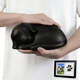 Sleeping Dog Pet Urn for Ashes, Resin Doggie Memorial Keepsake Funeral Urn, Pet Loss Sympathy Remembrance Gift for Dogs, Black Sleeping Dog Ashes Container Memory Box, 9.4 x 7 x 4 inches