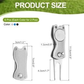 PATIKIL Golf Divot Repair Tool, 6 Pack Foldable Metal Golf Green Divot Tool with Magnetic Ball Marker & Stainless Steel Fork for Golfer, Blue/Silver/Black