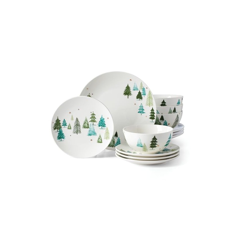 Lenox 893565 Balsam Lane 12-Piece Dinnerware Set Green