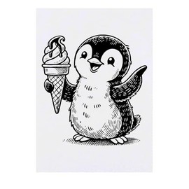 'Penguin With Ice Cream Cone' Temporary Tattoo - Water Resistant, Skin-Safe, Non-Toxic Transfer (TO00081409)