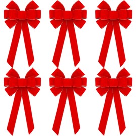 Lenwen 6 Pcs 26 x 12 Inch Large Decorative Christmas Bows Velvet Christmas Wreath Bow Decorative Garland Red Bow for Gifts Indoor Outdoor Holiday Parties Christmas Decorations