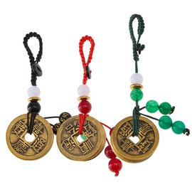 SUPERFINDINGS 3 Colors Brass Feng Shui Coin keychain Lucky Keyring 8.8cm Key Chain with Five Emperors Money Good Luck Pendants Decor for Car Keys Bag Purse