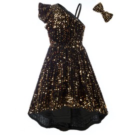 GRACE KARIN Girls Sleeveless Sequin Dress One Shoulder Party Dress for Girls Gold 7Y