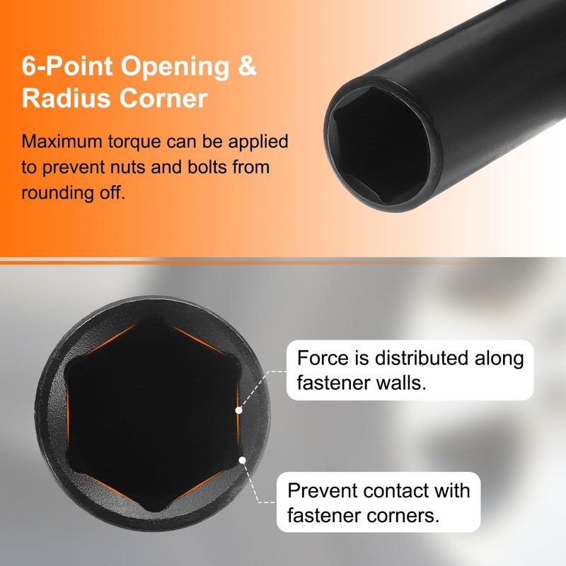 HARFINGTON Deep Thin Wall Impact Socket 12mm Metric 6 Point