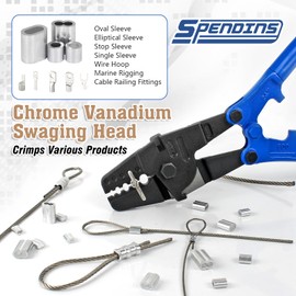 SPENDINS 24 Inch Hand Swaging Cutting Tool, Wire Rope Crimping Tool for 1/16" 3/32" 1/8" 5/32" 3/16" Wires, 2-in-1 Crimper and Cutter, Swager Crimper for Copper Aluminum Oval Sleeve and Stop Sleeve