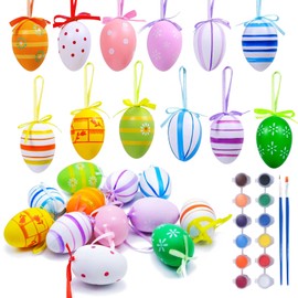 Camiki Art Easter Eggs for Hanging, Pack of 24 Plastic Easter Eggs for Painting, Easter Eggs for Hanging Outdoor and Indoor, Easter Eggs Decoration for Easter Decoration, Easter Shrub Decoration,