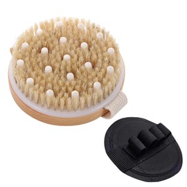 Dry Brushing Body Brush, 2-Piece Set of 11cm Exfoliating Brush and 13cm Body Scrubber, Natural Bristles and Rubber for Lymphatic Drainage, Cellulite Reduction, and Skin Renewal