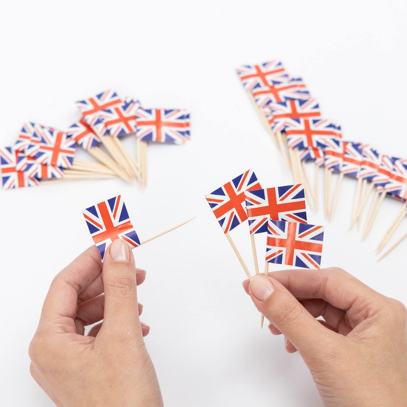 Pack of 50 Union Jack Cocktail Sticks Toothpicks Food Flags