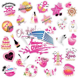 26pcs Anniversary Cruise Door Magnets Decorations, Pink Cruise Ship Door Magnetic for Car Fridge Refrigerator Anniversary Wedding Carnival Anchor Cabin Stickers Decals Supplies Favors