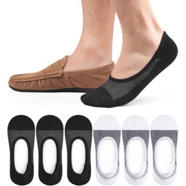 No Show Socks for Men Women, Loafer Sneakers Low Cut Invisible Socks，Unisex Non Slip Short Socks, 6 Pairs（black+white）, 9-12