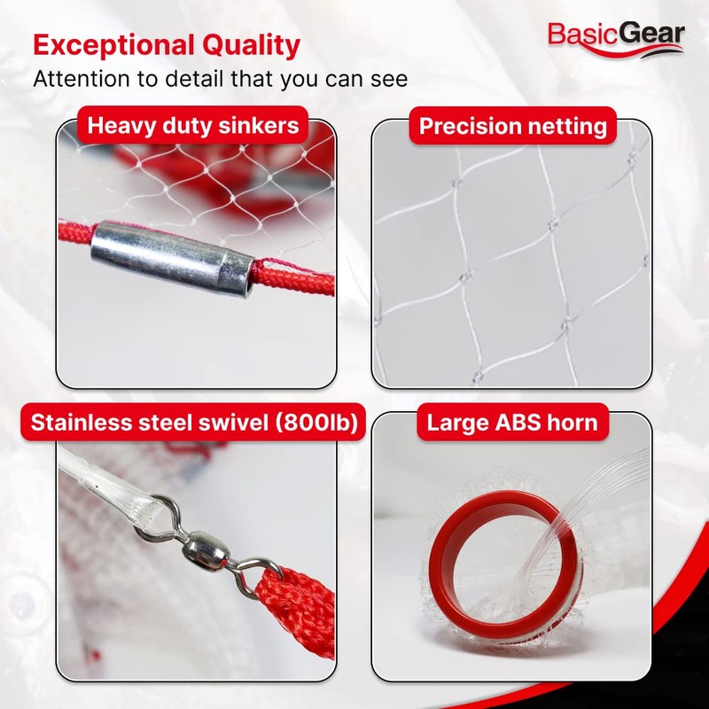BasicGear Cast Net | Zinc Iron, 12ft Radius, 1/4 inch